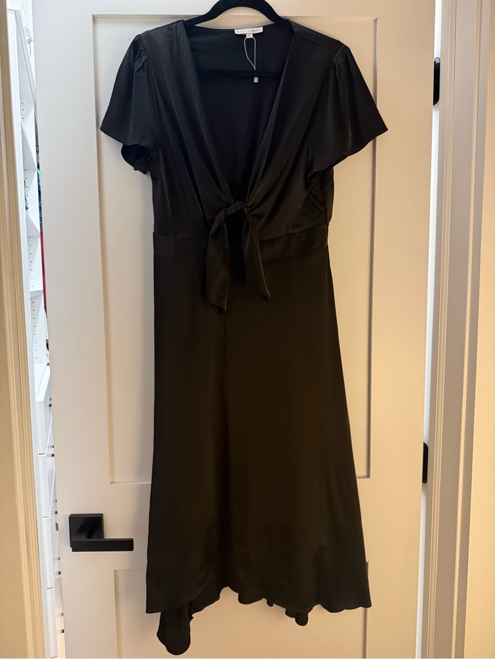 Black Tie-Front Midi Dress